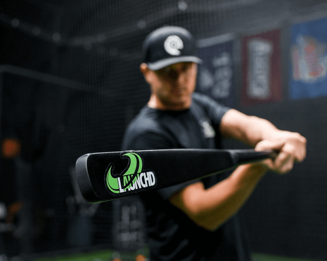 Person holding a baseball bat in a batting cage with a black and green bat