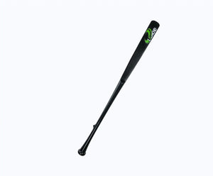 Black baseball bat with green logo on a white background